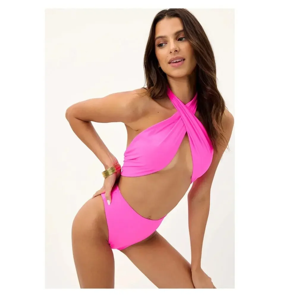 Frankies Bikinis Dorothy Halter One-Piece Swimsuit Size Medium